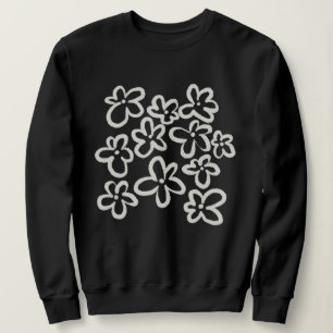 Sweatshirt Fleurs blanches sur fond noir