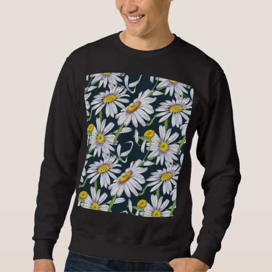 Sweatshirt Fleurs chamomiles : Aquarelle bleu foncé. (Devant)