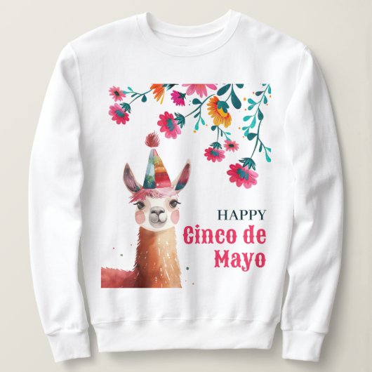Sweatshirt Fleurs d'aquarelle de Lama mignonne Joyeux Cinco d (Design devant)