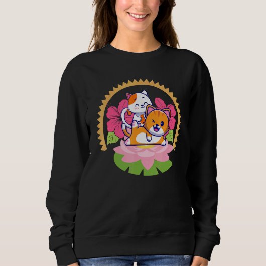 Sweatshirt Fleurs de chats Cottagecore (Devant)