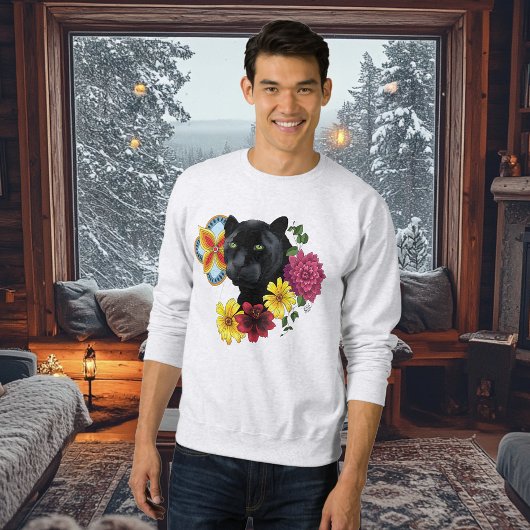 Sweatshirt Fleurs de Portrait Jaguar Noir