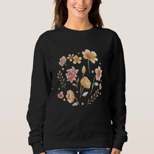 Sweatshirt Fleurs florales et aquarelle feuille (Devant)