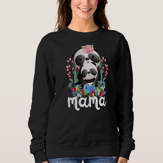 Sweatshirt Fleurs Maman & Bébé Panda Mama Fête des Mères Anim (Devant)