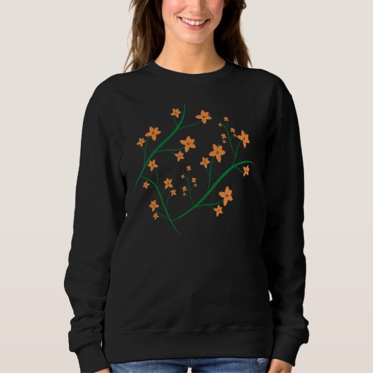Sweatshirt Fleurs orange Branches vertes Design graphique (Devant)