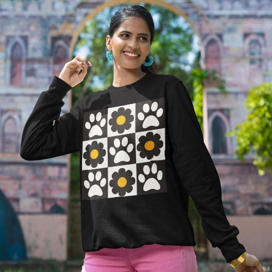 Sweatshirt Fleurs Pattes à Carreaux Daisy Rétro