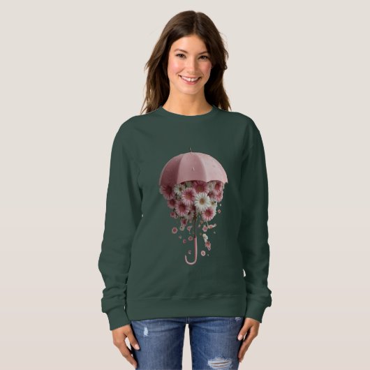 Sweatshirt Floral Downpour Bloomfall Sheltered by Spring Wher (Devant entier)