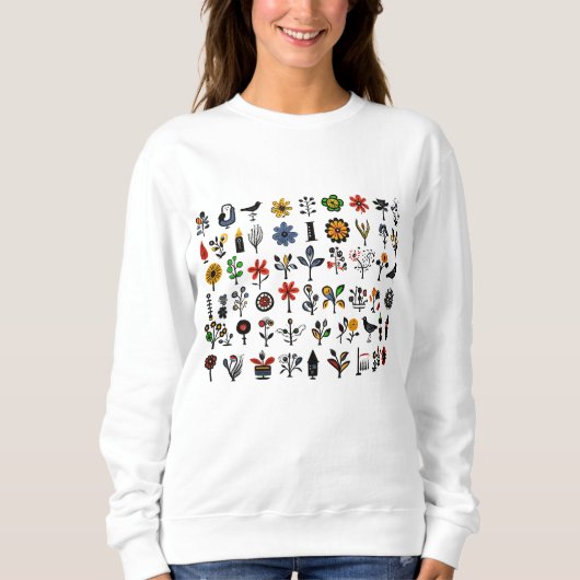 Sweatshirt Floral folk coloré et oiseaux (Devant)