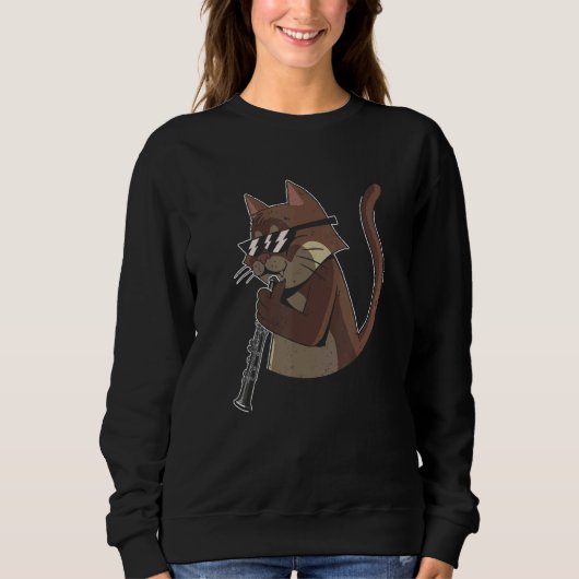 Sweatshirt Flute Musicien Chat Portant Des Lunettes De Soleil (Devant)