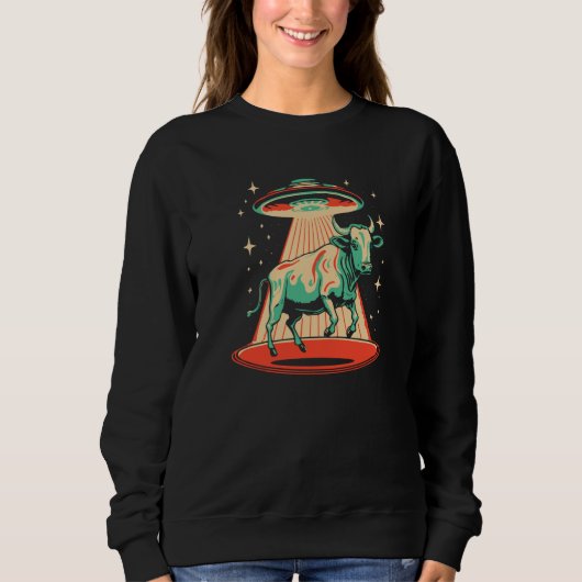 Sweatshirt Flying Saucer UFO Cute Cow Abduction Retro 80s (Devant)