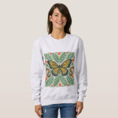 Sweatshirt Folk Art Butterfly with Ferns (Devant entier)