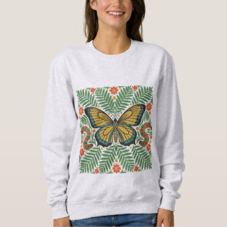 Sweatshirt Folk Art Butterfly with Ferns