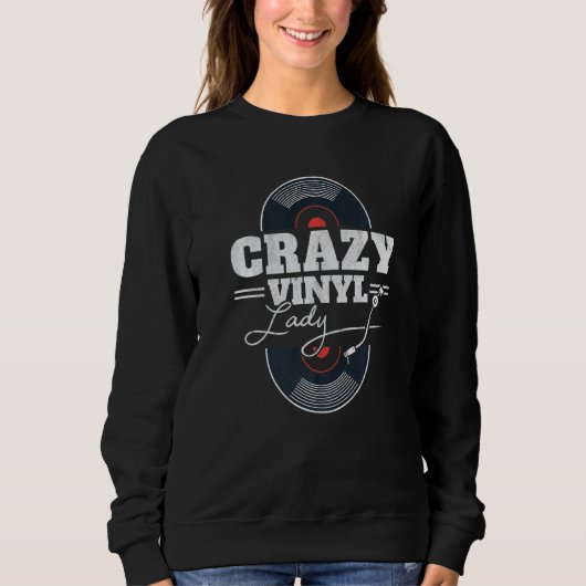 Sweatshirt Folle Dame Vinyle Collectionneuse de Disques LP Fe (Devant)