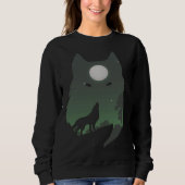 Sweatshirt Forest with Full Moon Silhouette Howling Wolf (Devant)