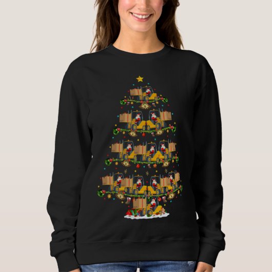 Sweatshirt Forklift Christmas Tree Lights Funny Santa Forklif (Devant)