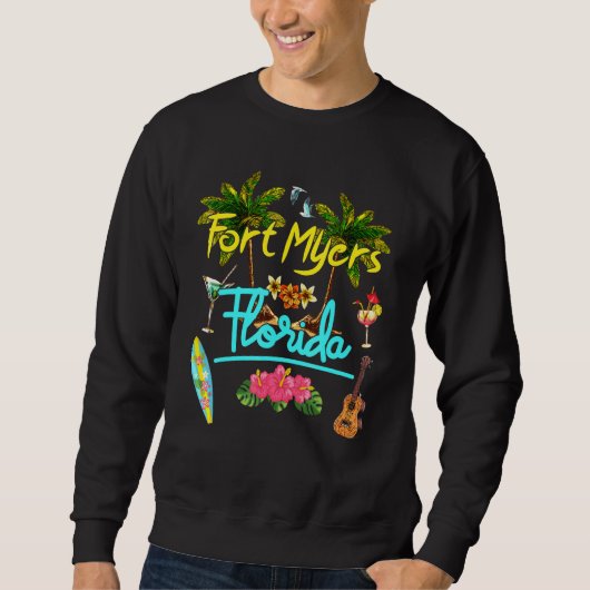 Sweatshirt Fort Myers Florida Beach Summer Palm Surf Sun Set (Devant)
