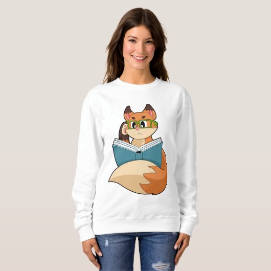 Sweatshirt Fox as nerd with Book & Glasses (Devant entier)