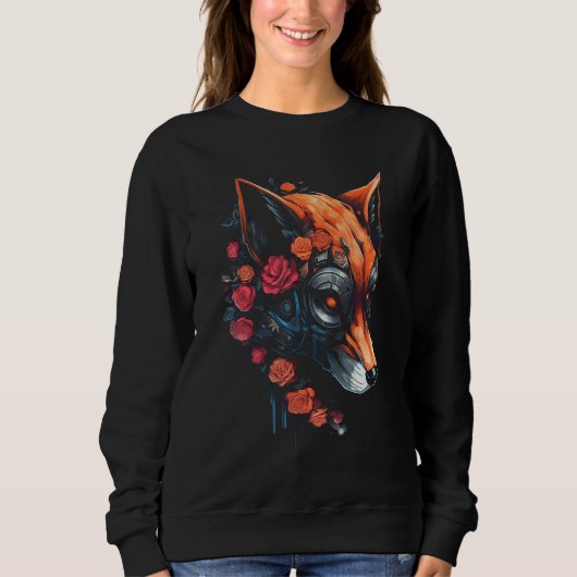 Sweatshirt Fox Fantasy Flowers Art - Animal Fox (Devant)