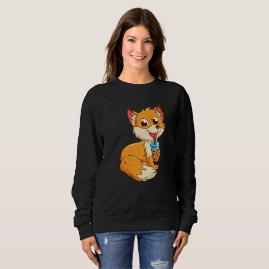 Sweatshirt Fox with bubbel tea bubbeltea fox children  1 (Devant entier)