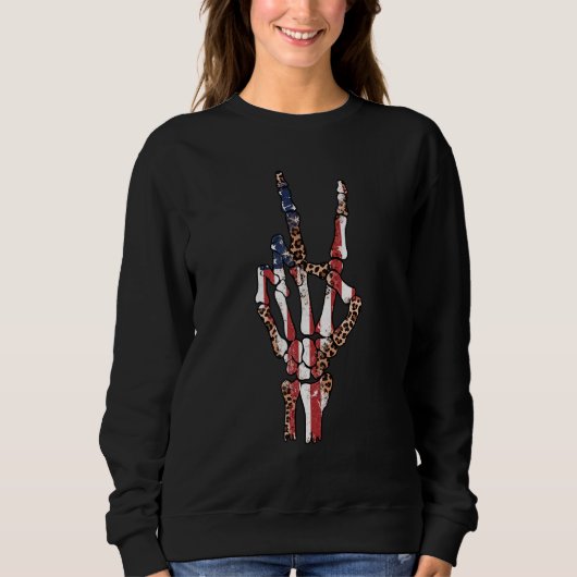 Sweatshirt Freedom Rocks Leopard Red White Blue Skeleton Rock (Devant)