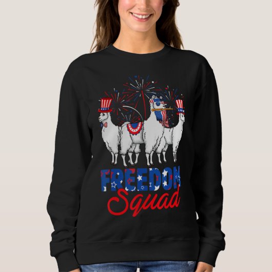 Sweatshirt Freedom Squad Llama Usa Independence Day 4 (Devant)