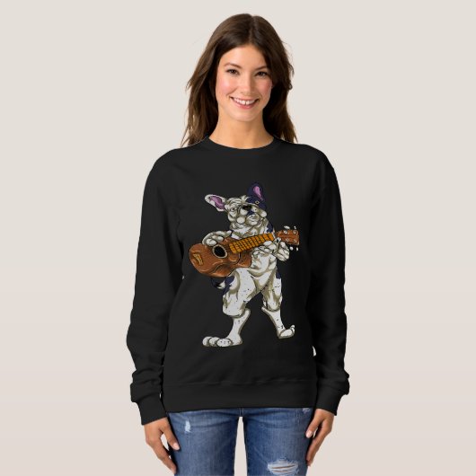 Sweatshirt French Buldog Chien Musique Guitariste Baid Bass G (Devant entier)