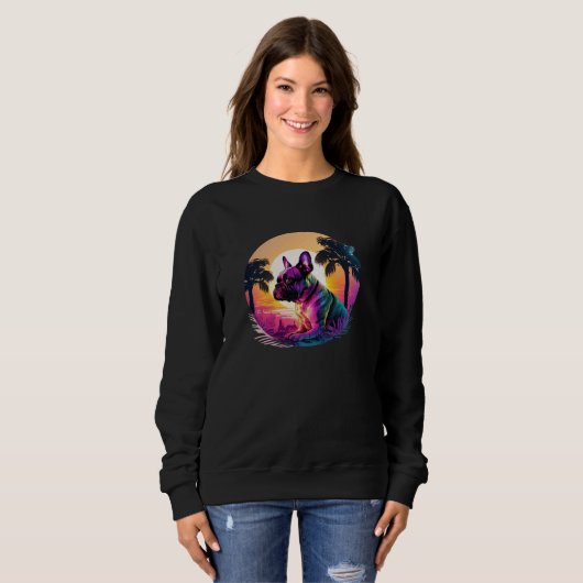 Sweatshirt French Bulldog Aesthetic with Synthwave 80s (Devant entier)