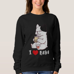 Sweatshirt French bulldog I Love Boba Bubble Milk Tea Dog Cut