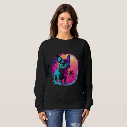 Sweatshirt French Bulldog s Synthwave Dreamscape (Devant entier)