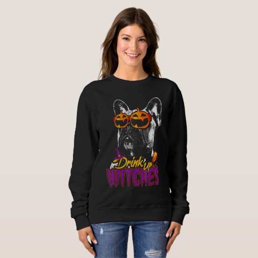 Sweatshirt Frenchie Boire des sorcières Halloween (Devant entier)