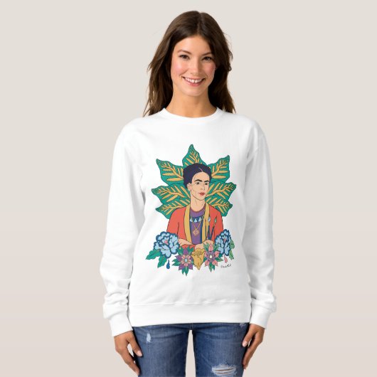 Sweatshirt Frida Kahlo Graphisme floral coloré (Devant entier)