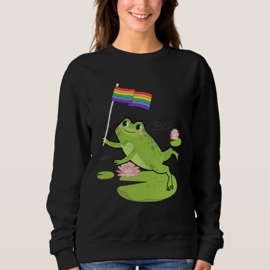 Sweatshirt Frog  LGBTQ Gay Pride Flag Lily Pad Illustration (Devant)