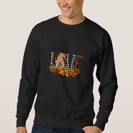 Sweatshirt Fun Gnome Autumn Fall In Love Leaves Checked Plaid (Devant)