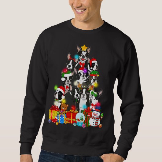Sweatshirt Funky Boston Terrier Feux d'arbre de Noël Chiot D (Devant)