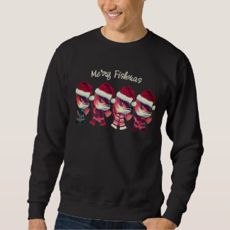 Sweatshirt Funky Merry Fishmas Noël Pêche noir