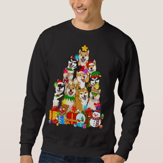 Sweatshirt Funky Shiba Inu Christmas Tree Lights Chien chiot (Devant)