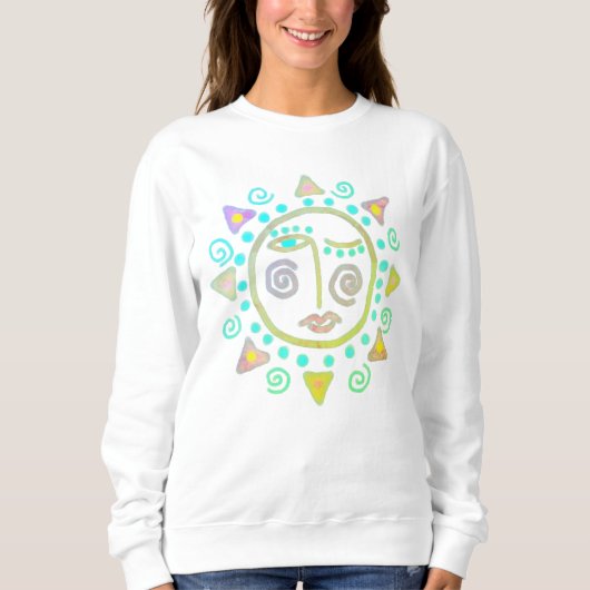 Sweatshirt Funky Sun Face Abstrait Wearable Art (Devant)