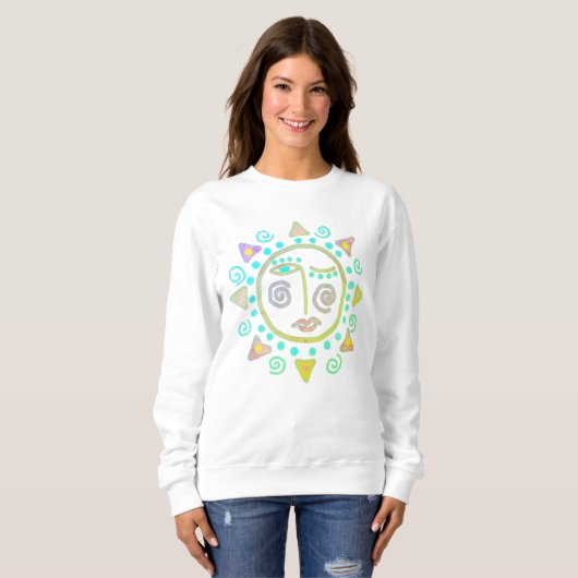 Sweatshirt Funky Sun Face Abstrait Wearable Art (Devant entier)