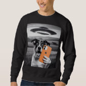 Sweatshirt Funny Alien UFO Dog Selfie - Cool Cat & Space UFO  (Devant)