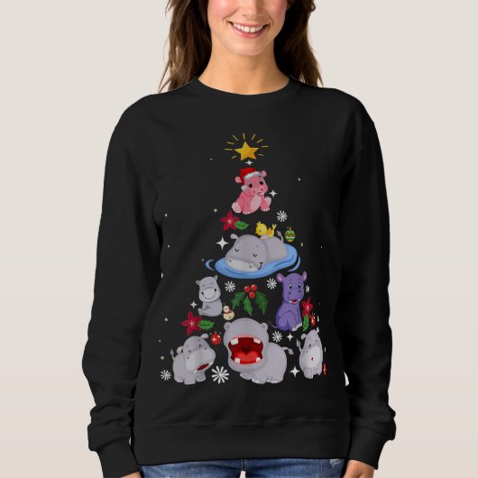 Sweatshirt Funny arbre de Noël hippo | Hippopotame de Noël (Devant)
