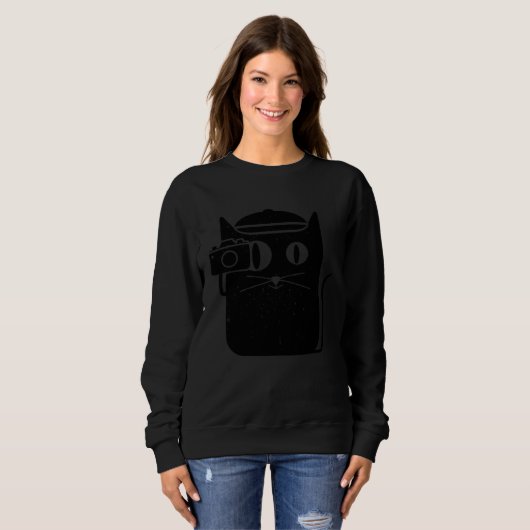 Sweatshirt Funny Black Cat Taking Pictures With Camera (Devant entier)
