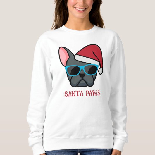 Sweatshirt Funny Blue Frenchie Père Noël Paws Noël (Devant)