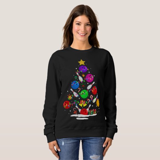Sweatshirt Funny Bowling Ugly Christmas Tree Lights Xmas For (Devant entier)