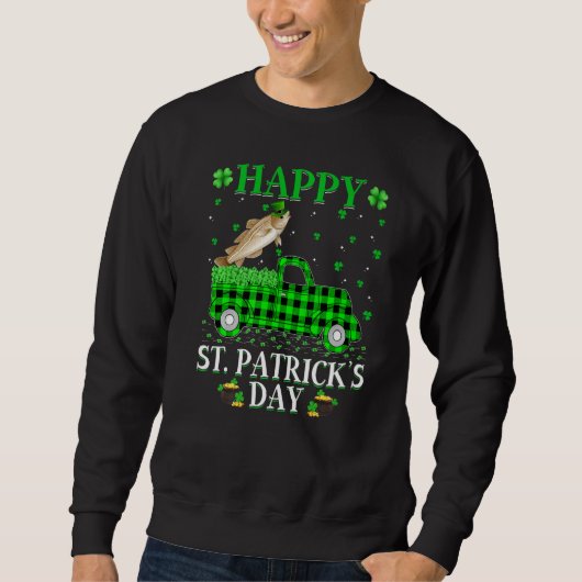 Sweatshirt Funny Buffalo Plaid Green Truck Cod Fish St Patron (Devant)