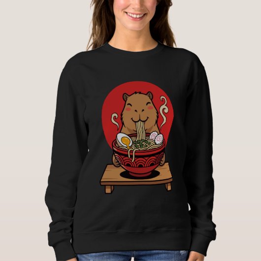 Sweatshirt Funny Capybara Eating Japanese Noodles Ramen Lover (Devant)