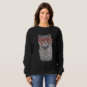 Sweatshirt Funny Cat Heart Glasses Valentine's Day British Sh (Devant entier)