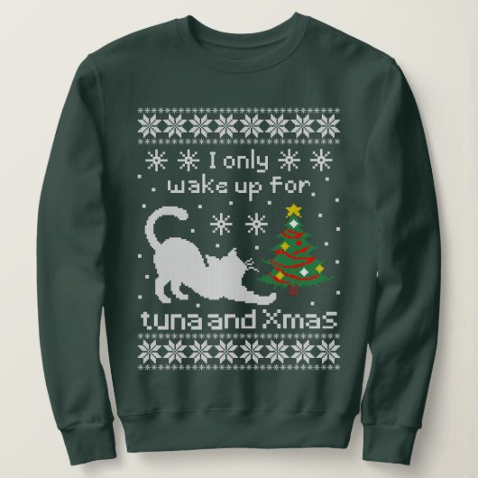 Sweatshirt Funny Cat Pixel Knit Ugly Christmas (Design devant)