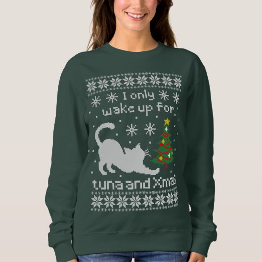 Sweatshirt Funny Cat Pixel Knit Ugly Christmas (Devant)