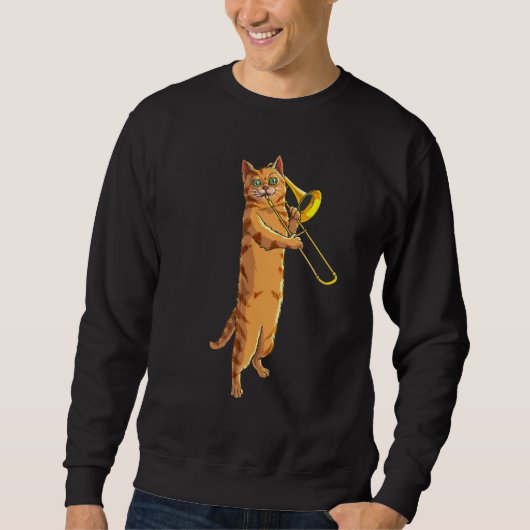 Sweatshirt Funny Cat Playing Trombone (Devant)