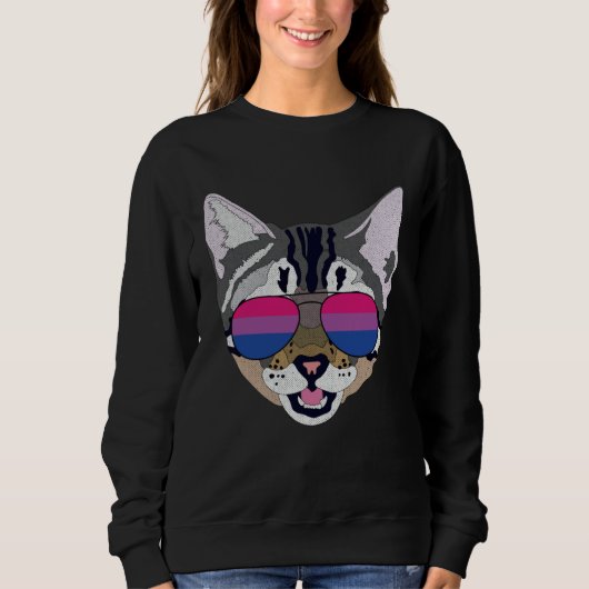 Sweatshirt Funny Cat Sunglasses Bisexual Bi Pride Flag Gift (Devant)