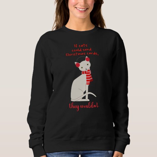 Sweatshirt Funny chat blanc rouge foulard de Noël carte sarca (Devant)